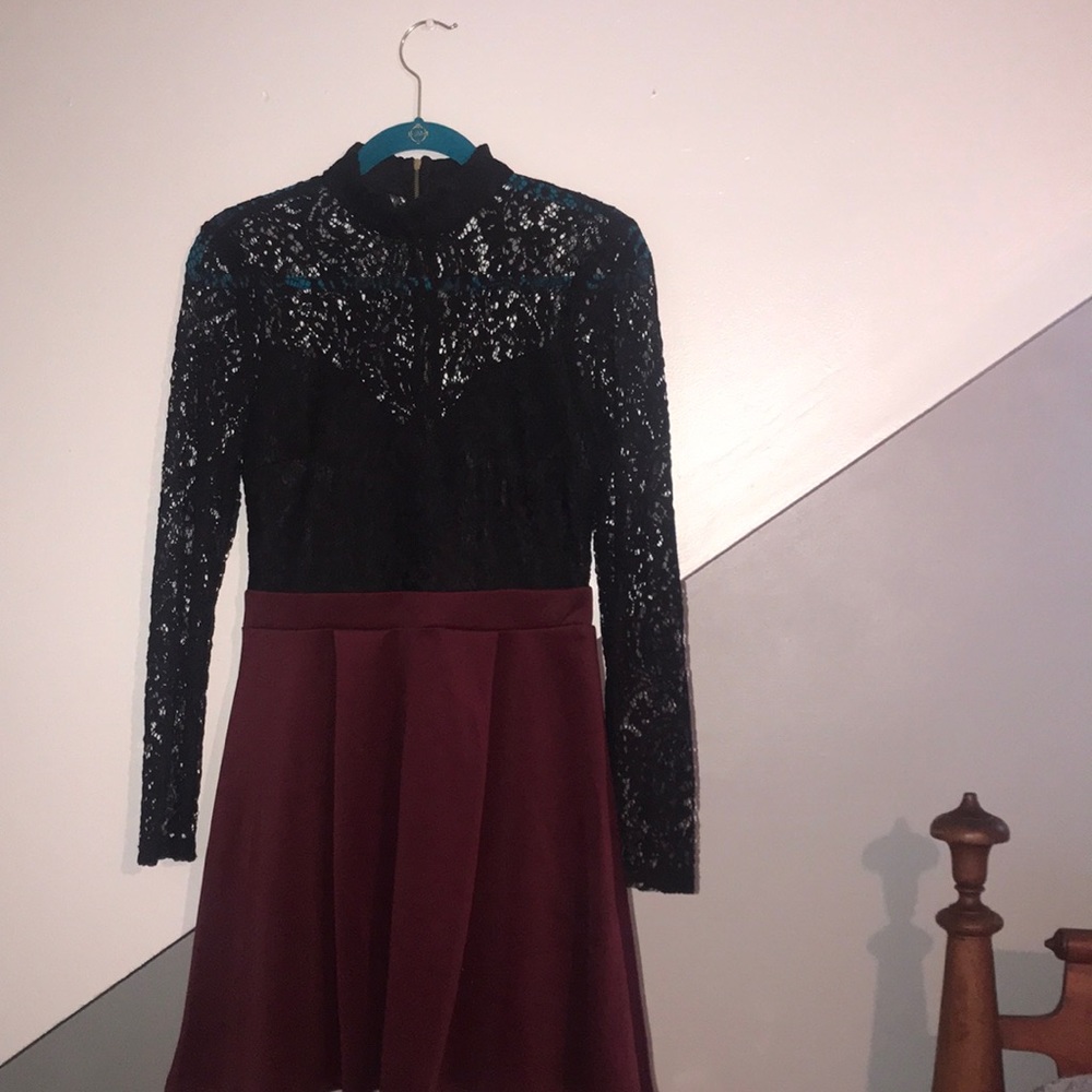 Black Lace and Maroon Formal Dress